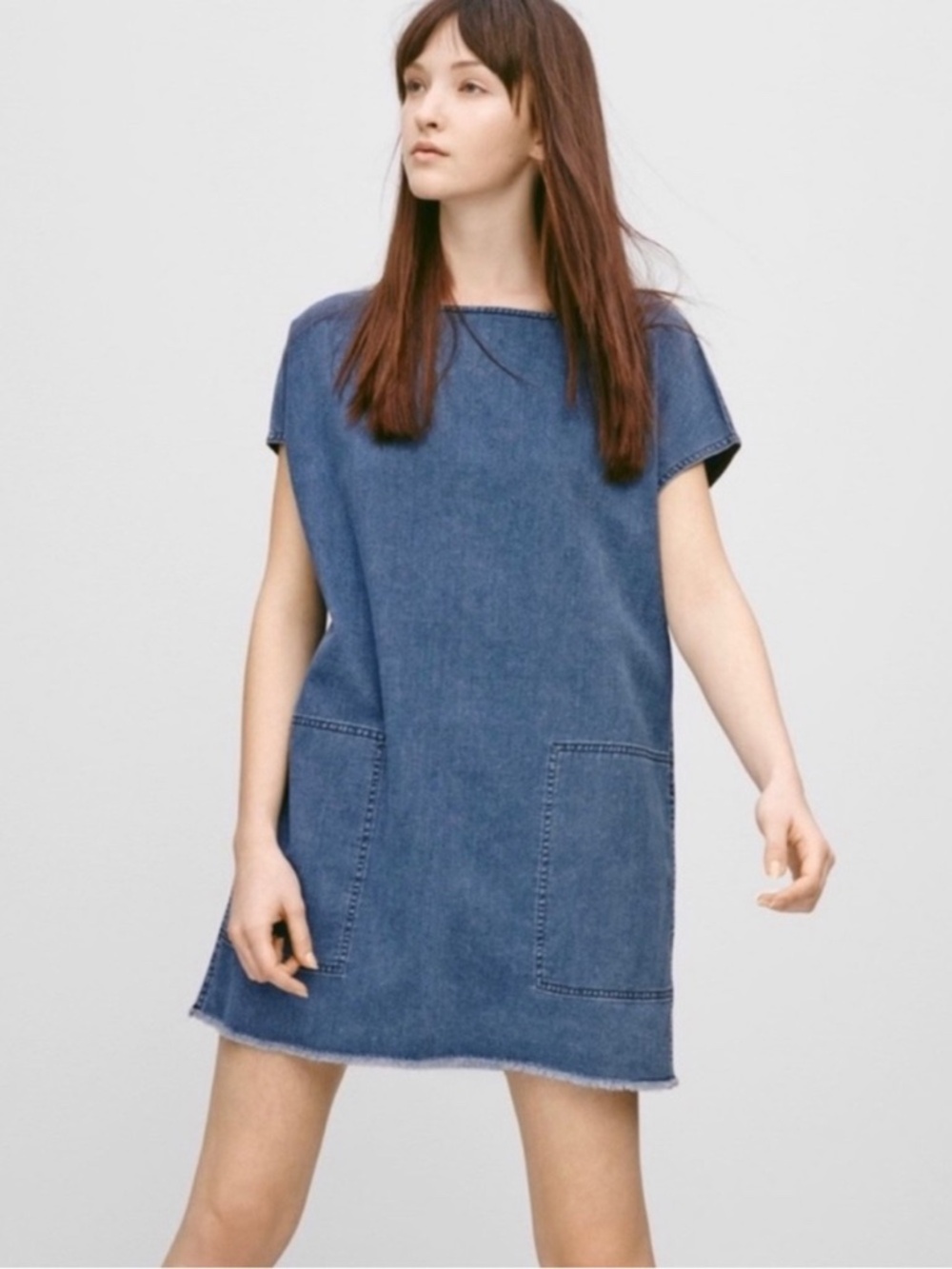 Wilfred Free %100 cotton denim Nori shift dress raw hem size XS